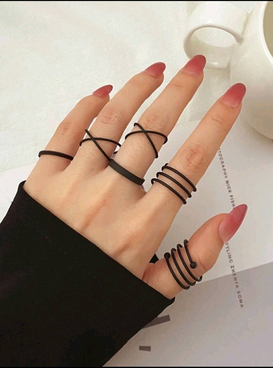 Rings Set (J-P + M-N) - black (6)