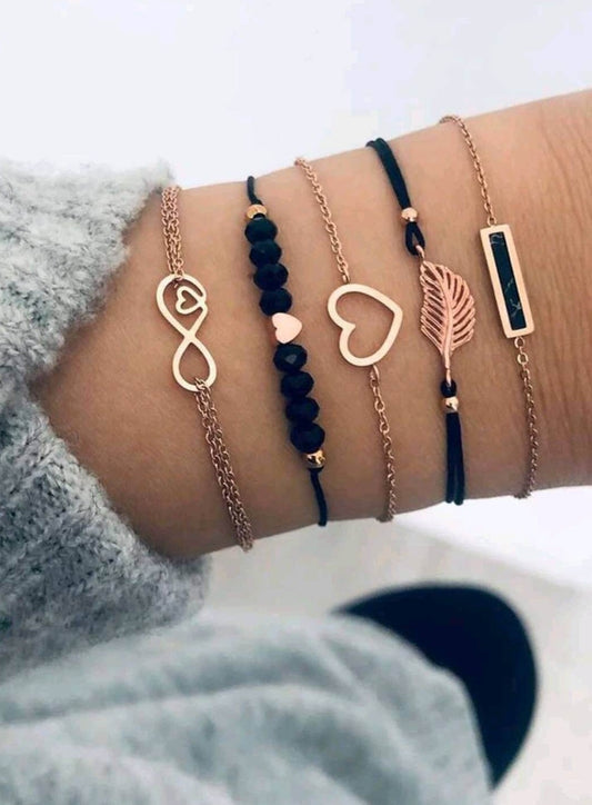 ladies set of 5 black minimalist bracelets