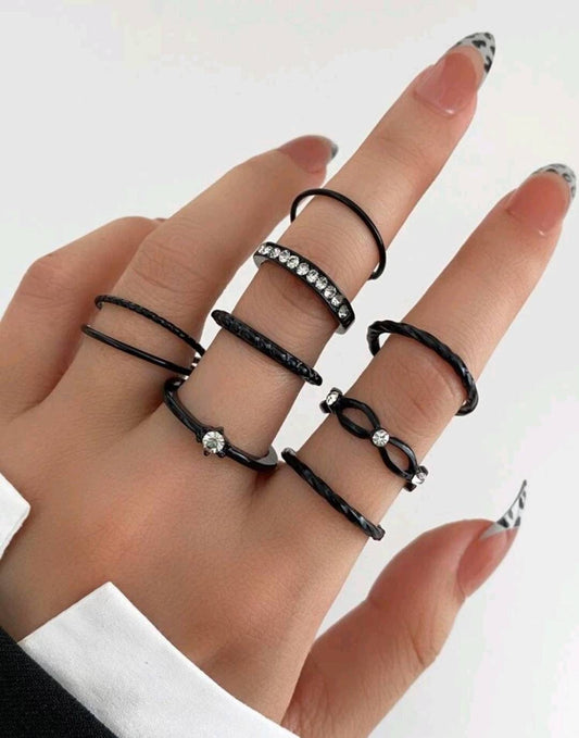 Rings Set (J-O K-O) - black stackable (8)