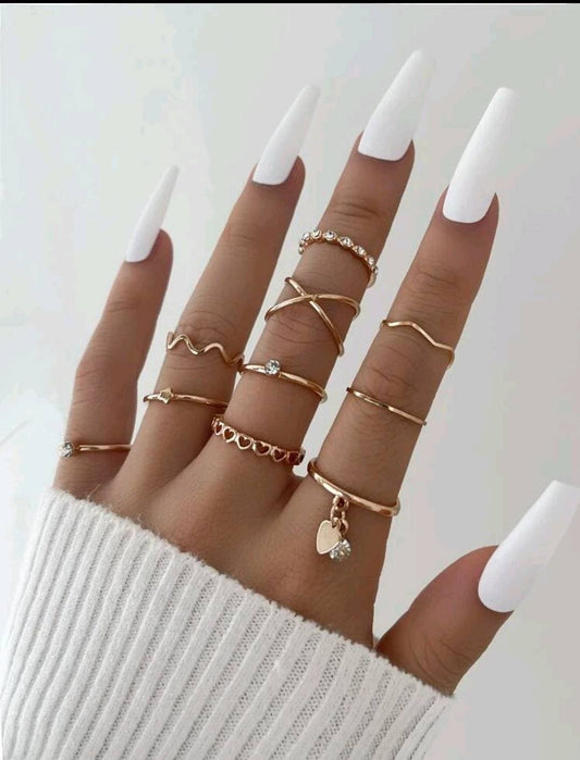 Rings Set (K-N) - 10 gold stackable