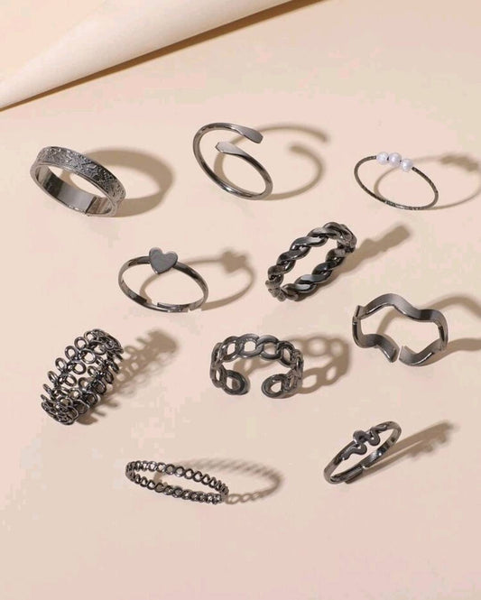Rings Set (M - Q + M - O) - gun metal stackable (10)