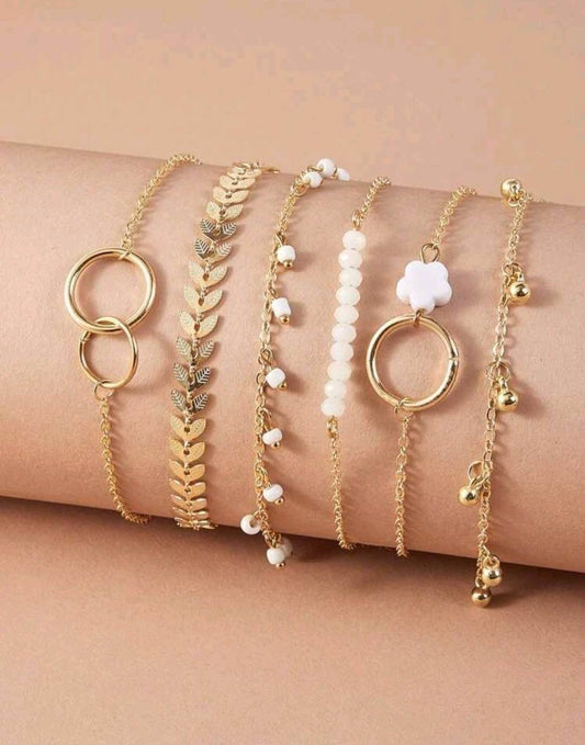 Gold floral bracelet set 6