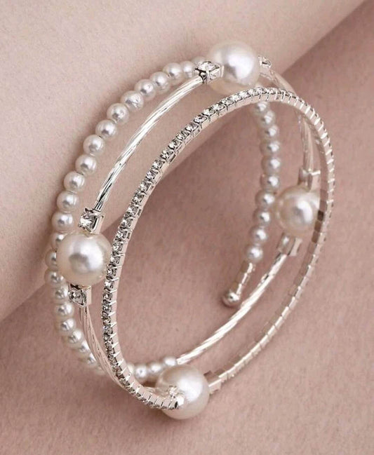 ladies silver glitzy pearl bangle