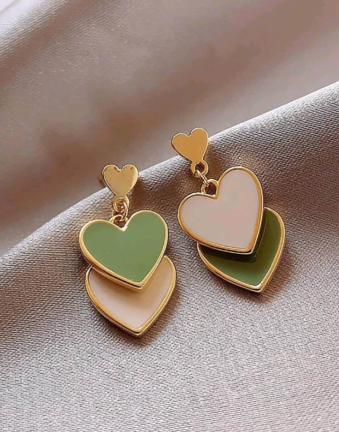  Earrings - gold + green drop