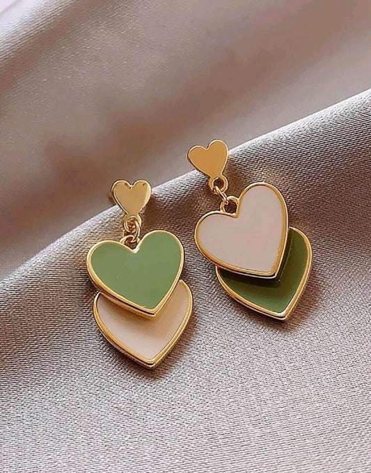  Earrings - gold + green drop