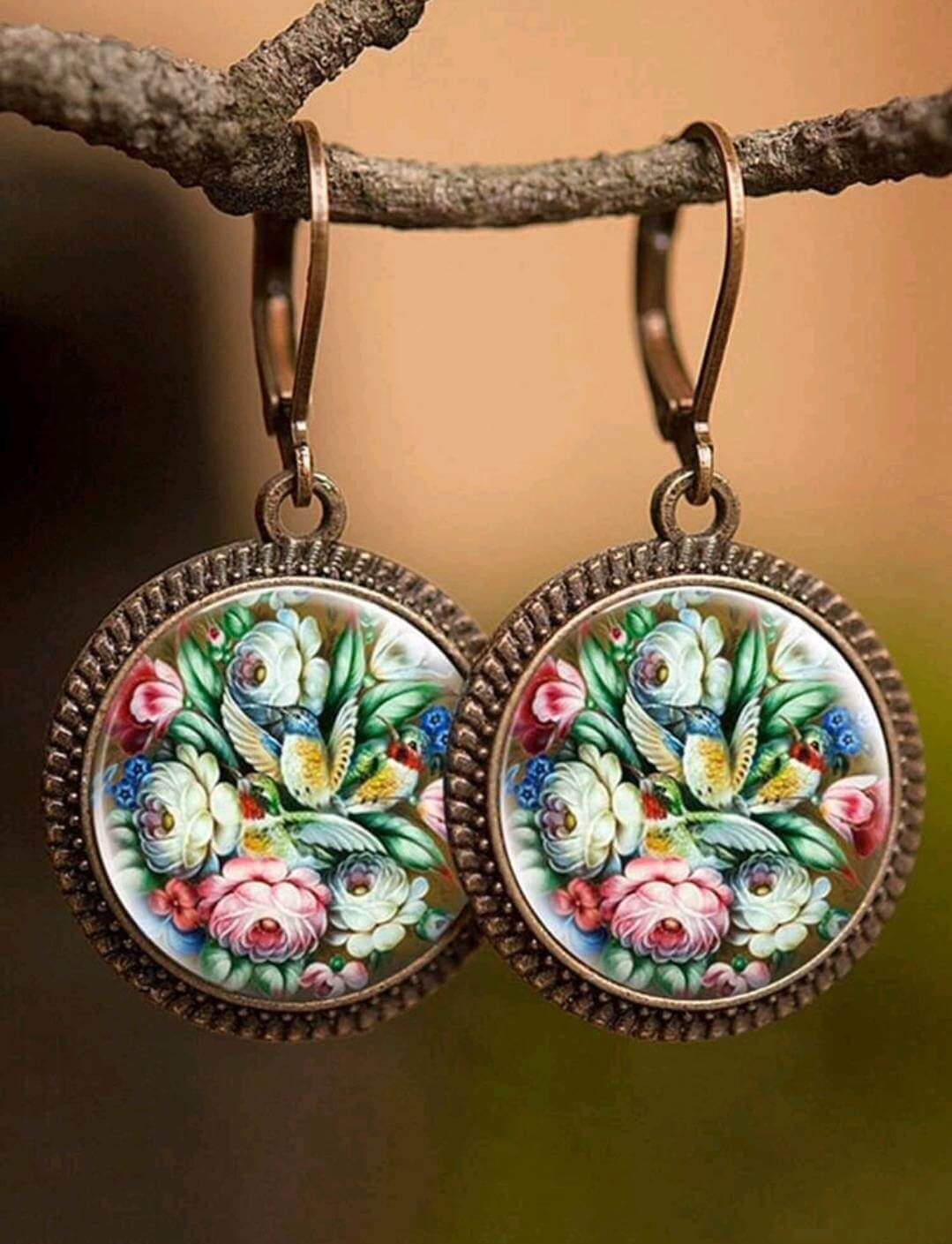 Earrings - bronze filigree drop floral