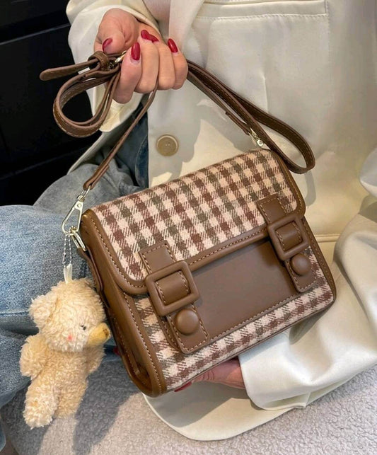two tone gingham shoulder bag keyring teddy