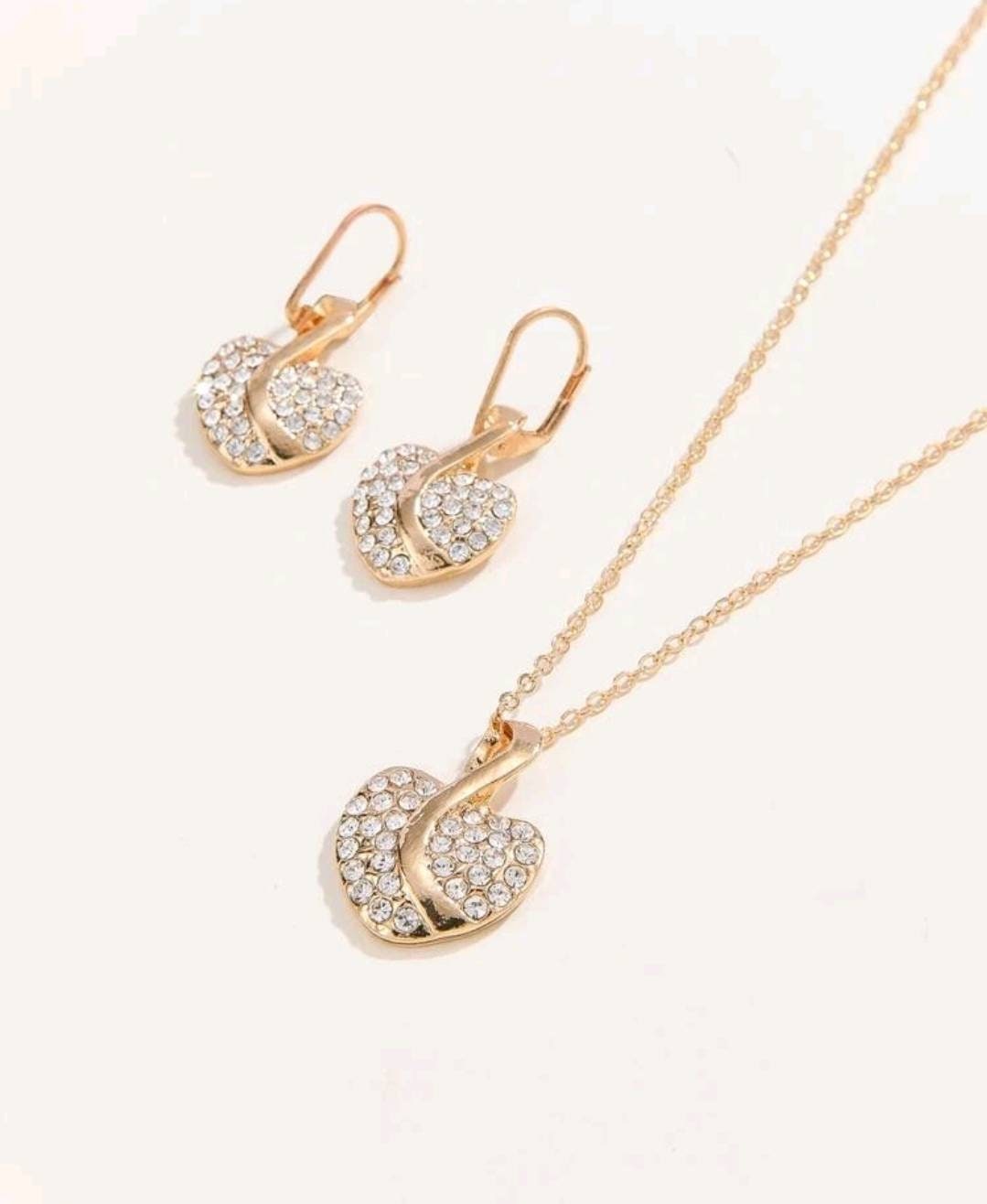 Necklace Set - two tone heart drop earrings + necklace