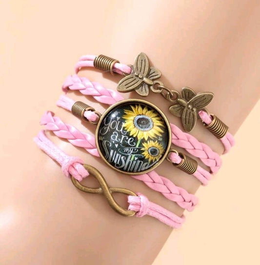 Ladies pink layered leather bracelet