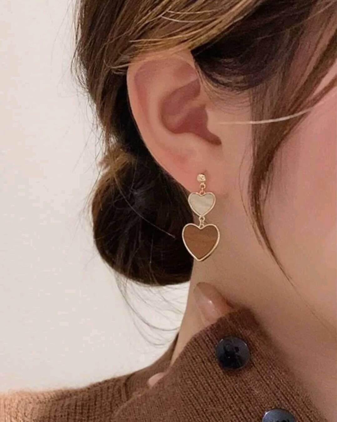  Earrings - gold + brown drop