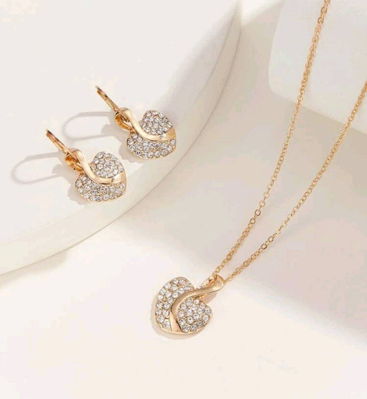 Necklace Set - two tone heart drop earrings + necklace