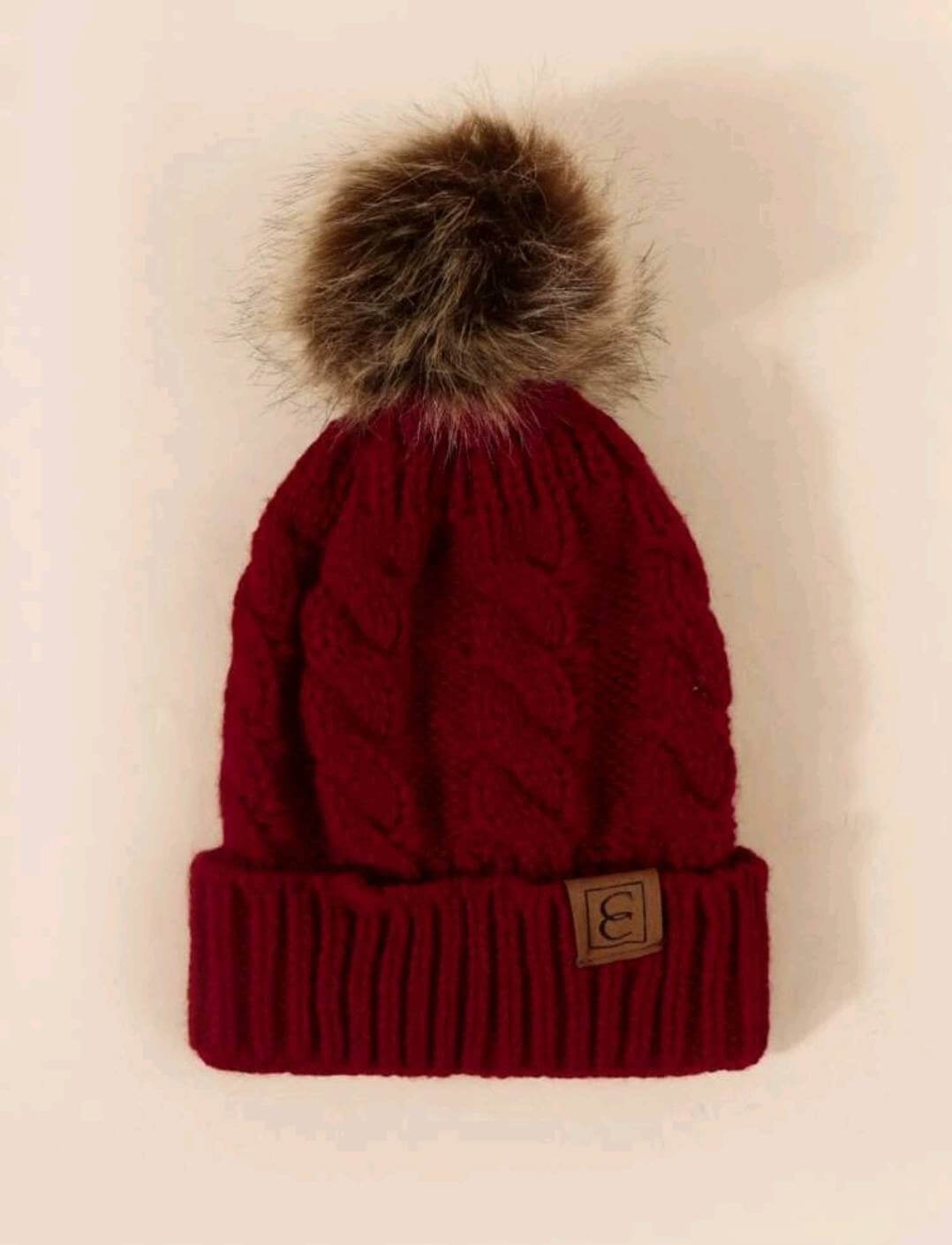 unisex burgundy pompom beanie