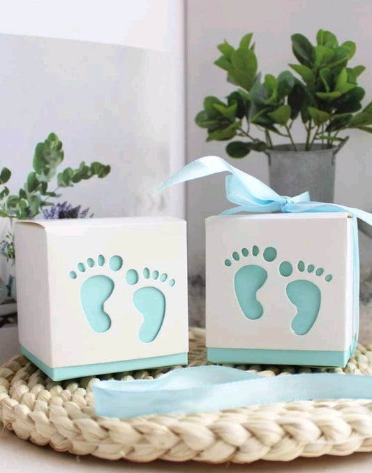 baby shower blue boy feet favour boxes