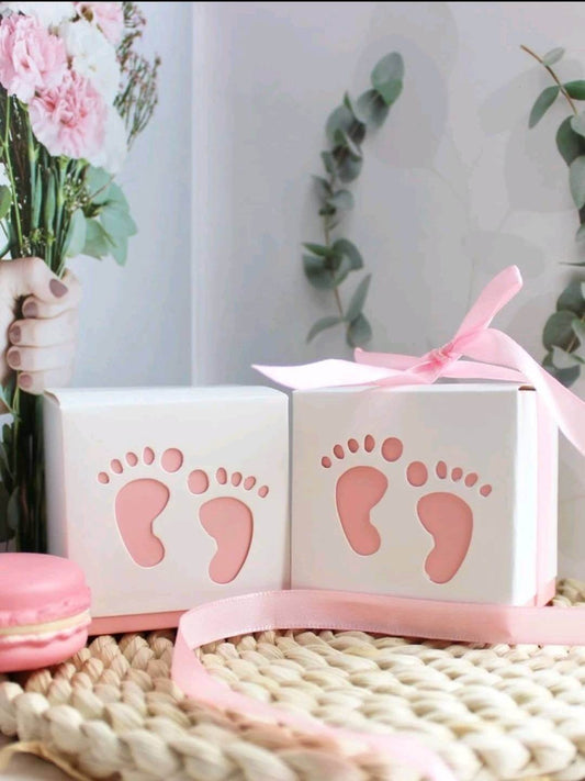 baby shower pink girl feet favour boxes