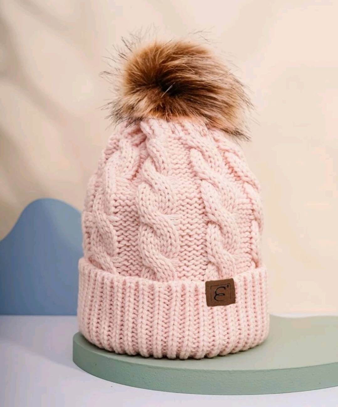 light pink pompom beanie