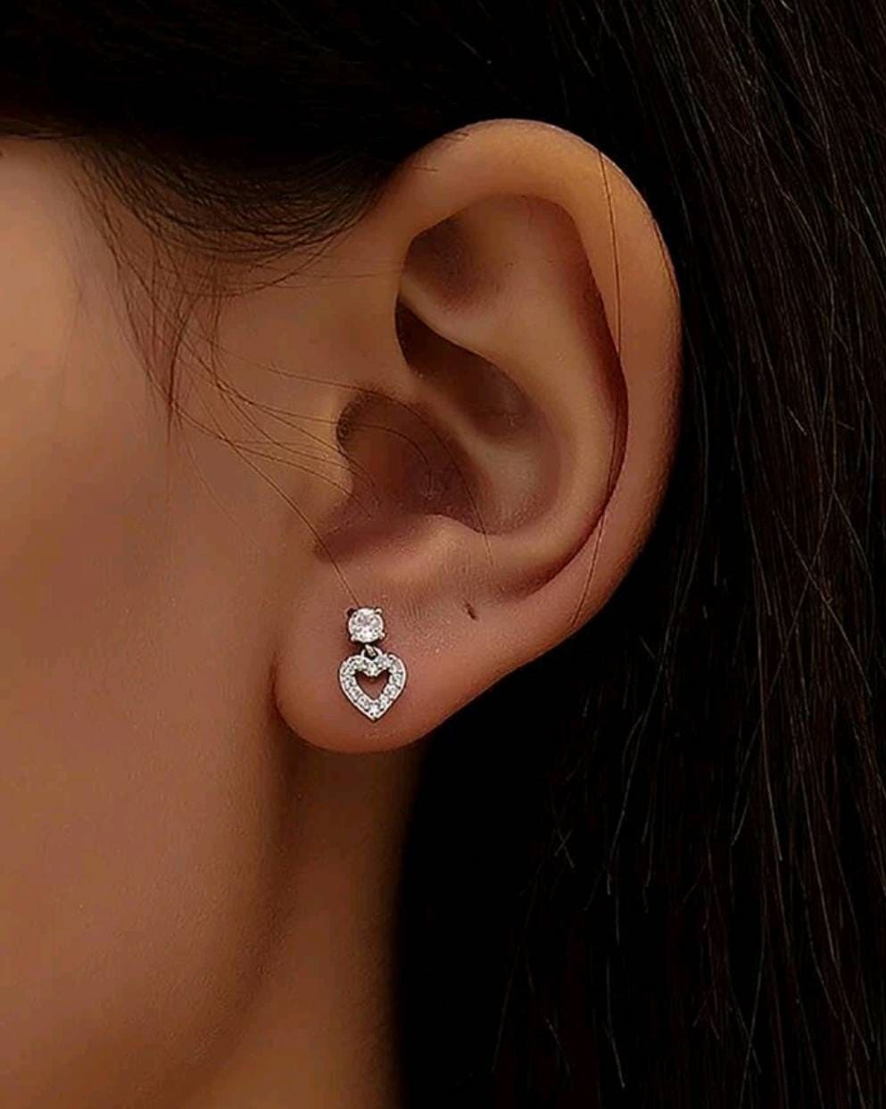 Earrings - silver zircon hearts