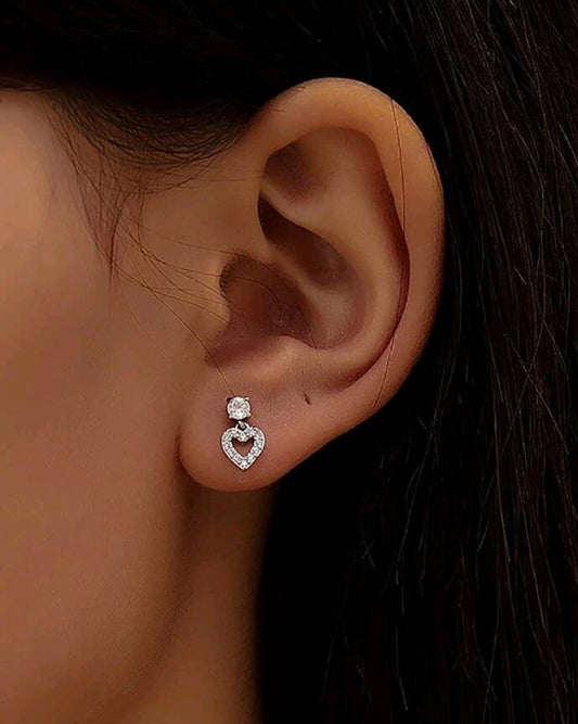 Earrings - silver zircon hearts