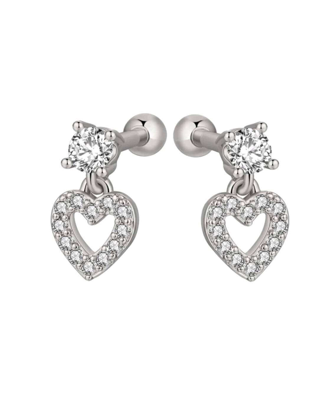 Earrings - silver zircon hearts