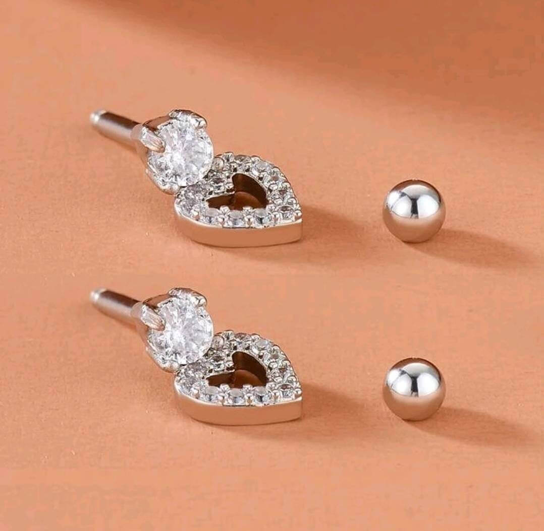 Earrings - silver zircon hearts