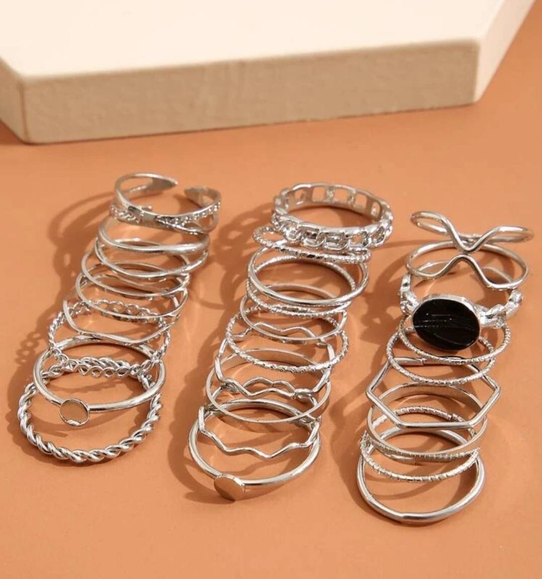 Rings Set - silver stackable (25)