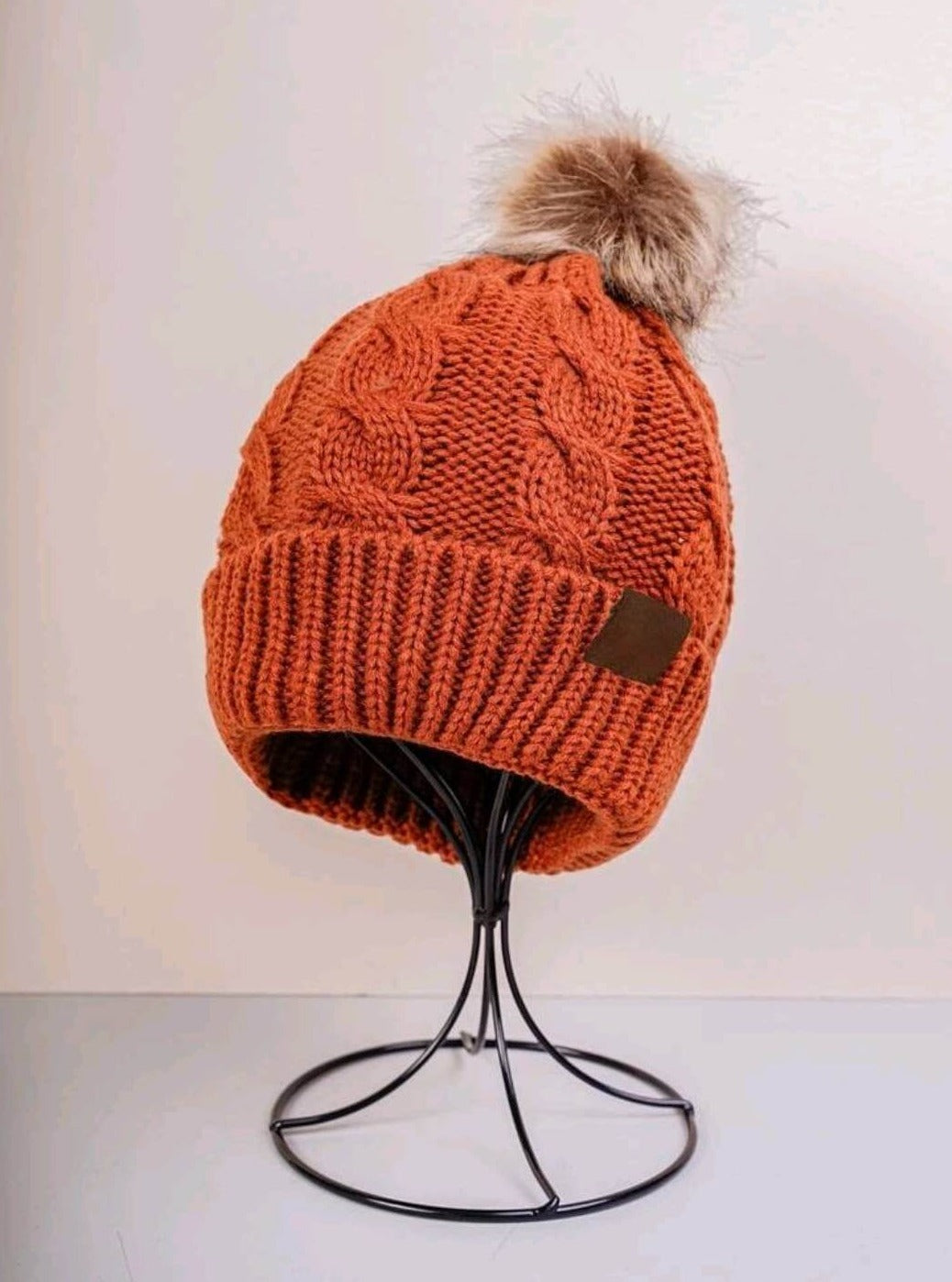 unisex rust pompom beanie