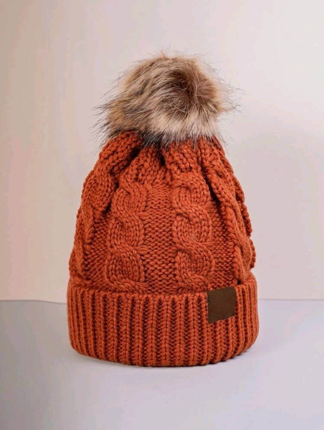 unisex rust pompom beanie