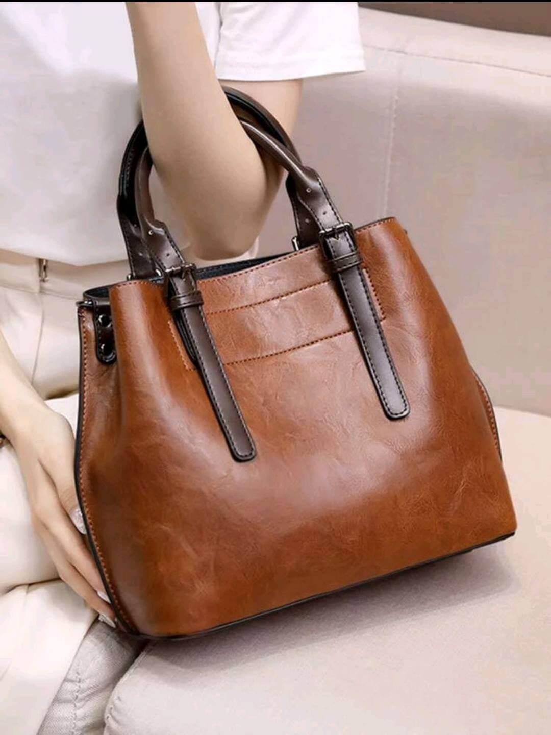 luxury two tone brown leather handbag shoulder bag