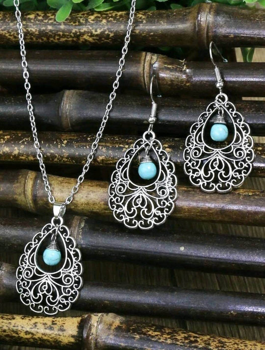 Jewellery Set - Boho turquoise necklace and earrings