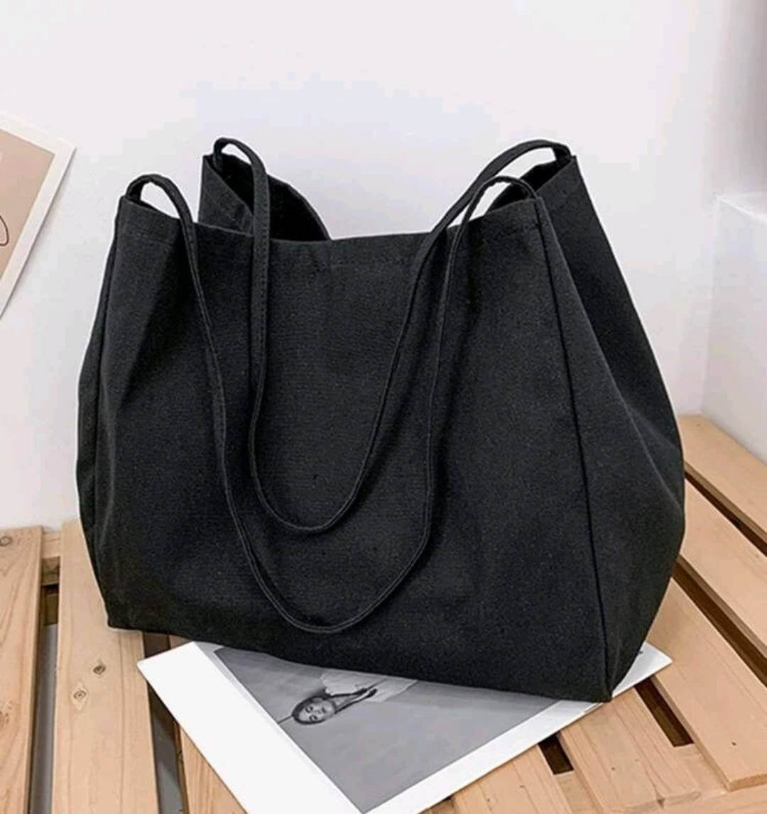 black nylon fabric shoulder tote bag