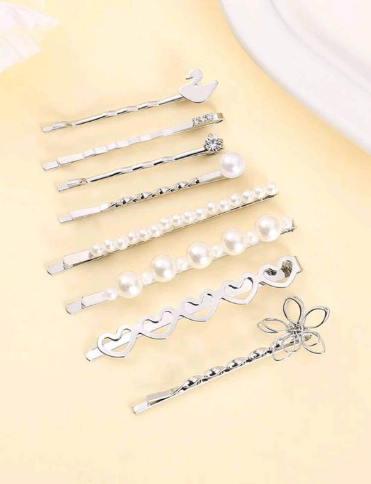 silver hair clips set