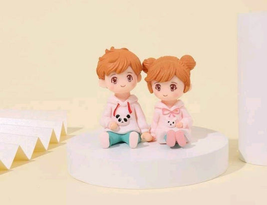 cute children twins resin cake topper
