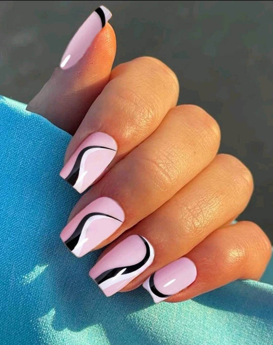 Nails - black white pink