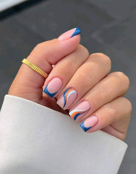 Nails - blue white orange