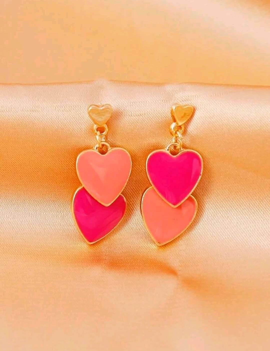 two tone pink heart drop earrings