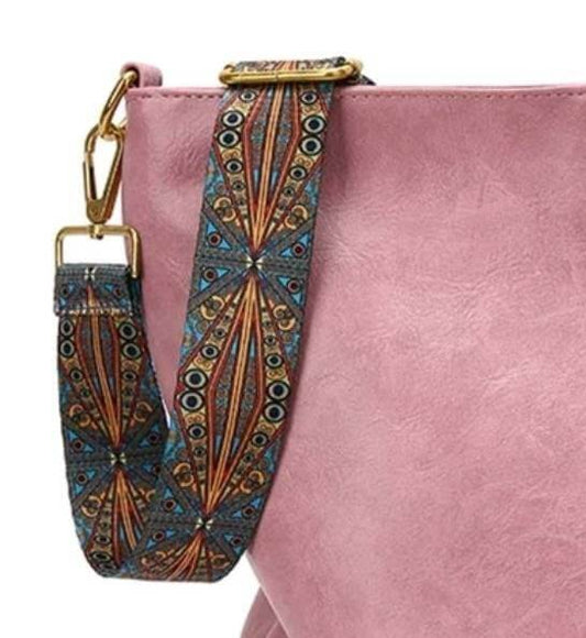 luxury light pink leather fabric strap shoulder tote