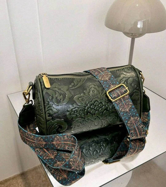 quirky luxury embossed leather green shoulder bag 