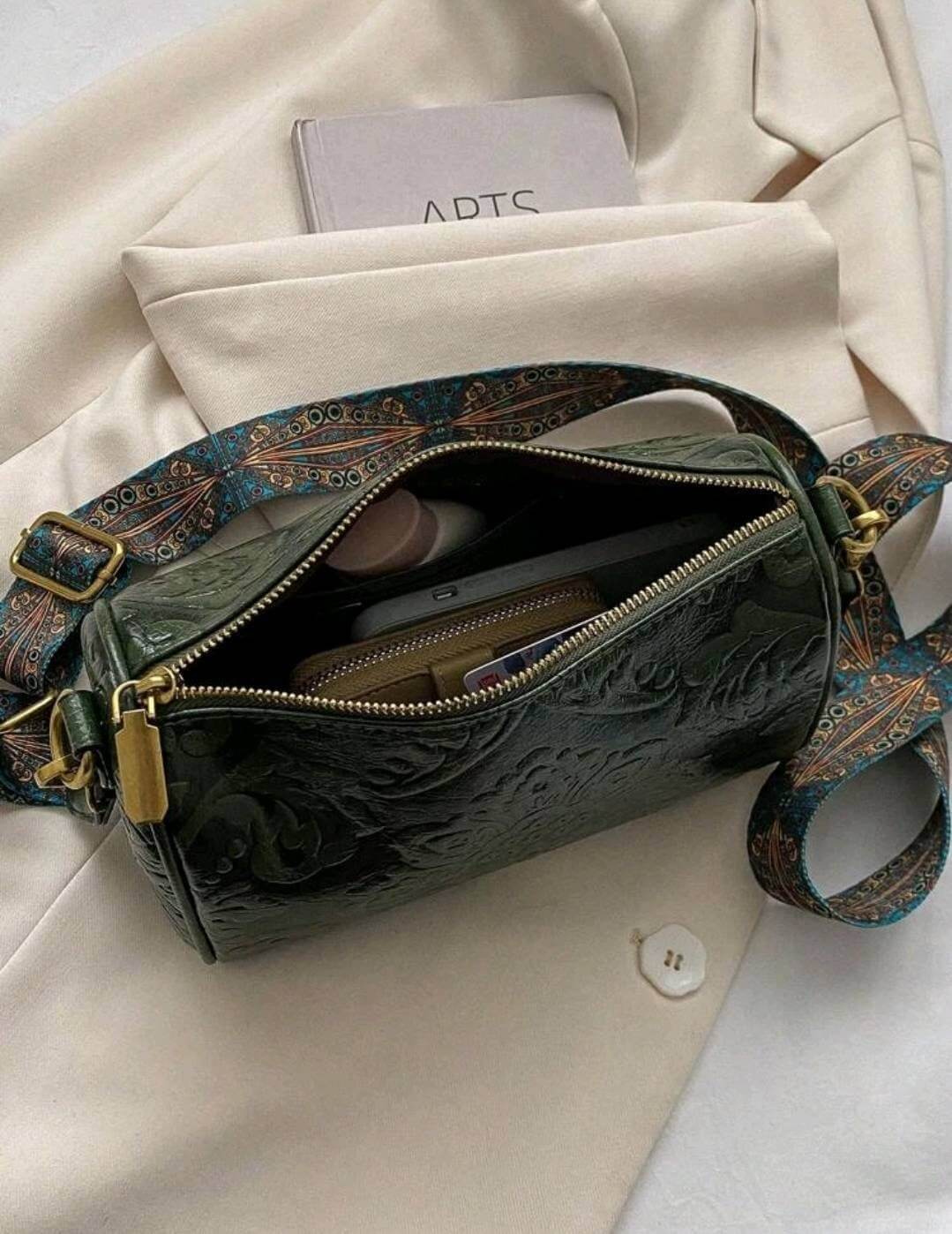 quirky luxury embossed leather green shoulder bag 
