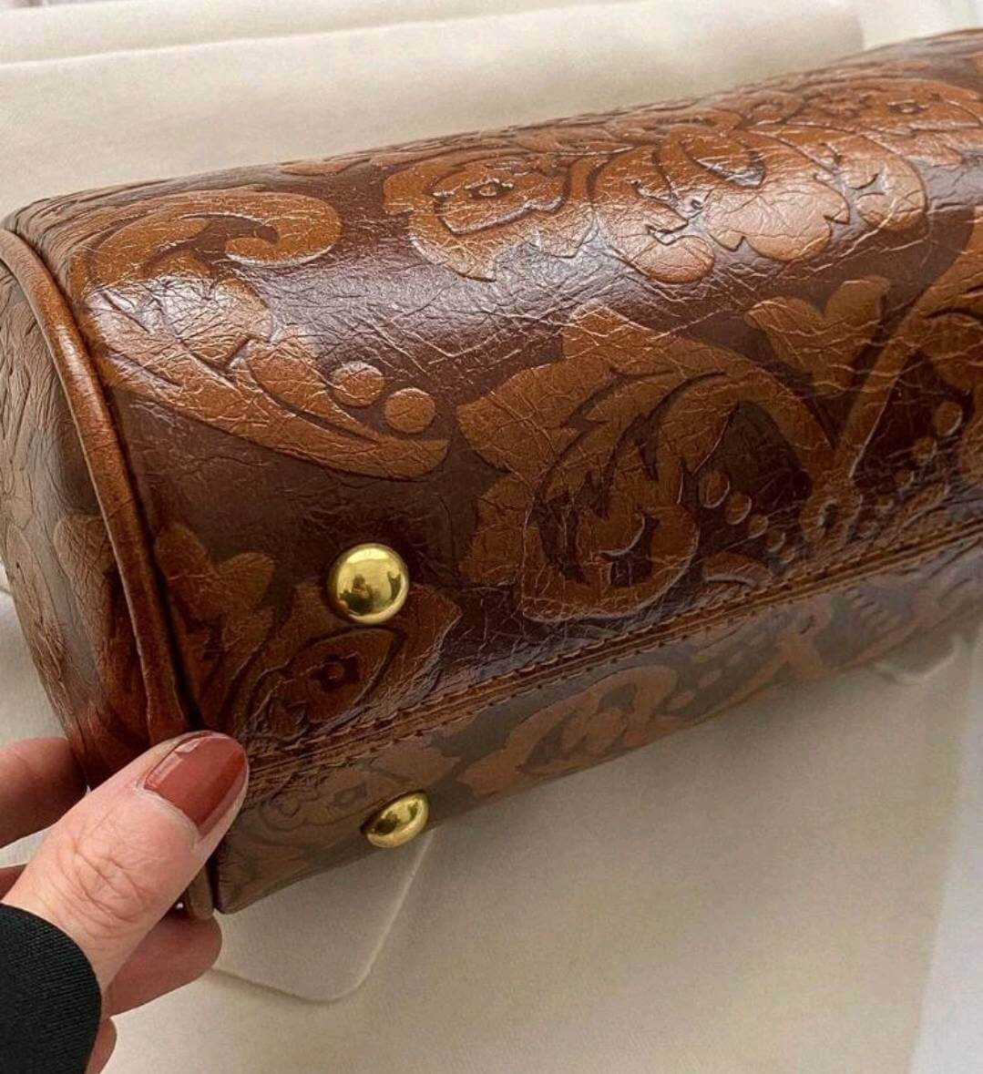 quirky luxury embossed leather brown shoulder bag 