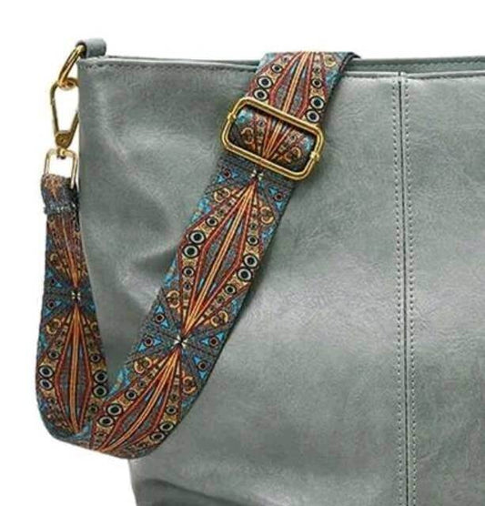 luxury light green leather fabric strap shoulder tote 