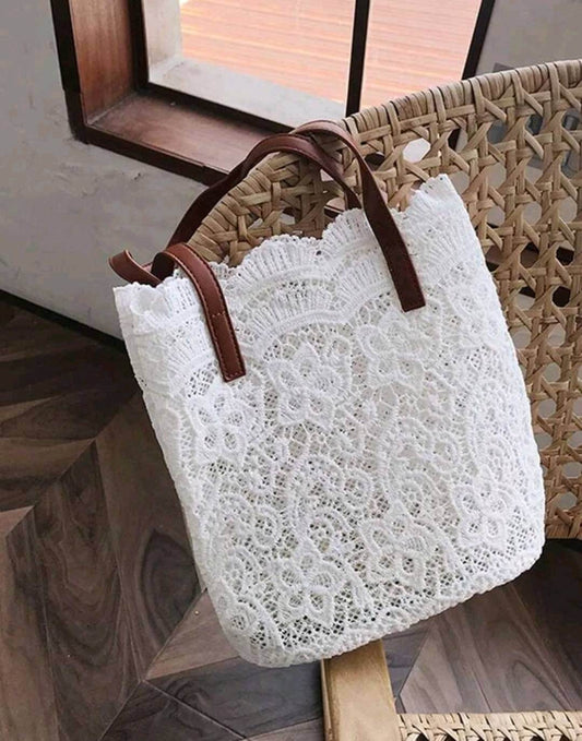 quirky vintage two tone white brown lace shoulder bag