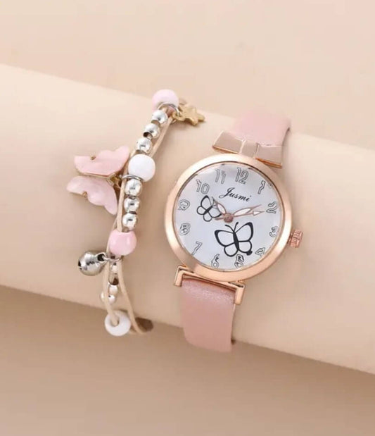 Child's jewellery pink butterfly silicone watch set