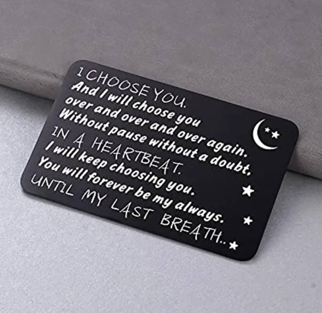Gift - Wallet Card - metal note & envelope - I choose you love note