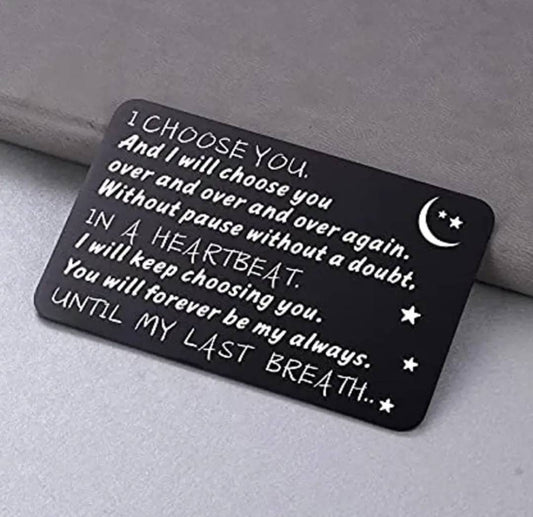 Gift - Wallet Card - metal note & envelope - I choose you love note