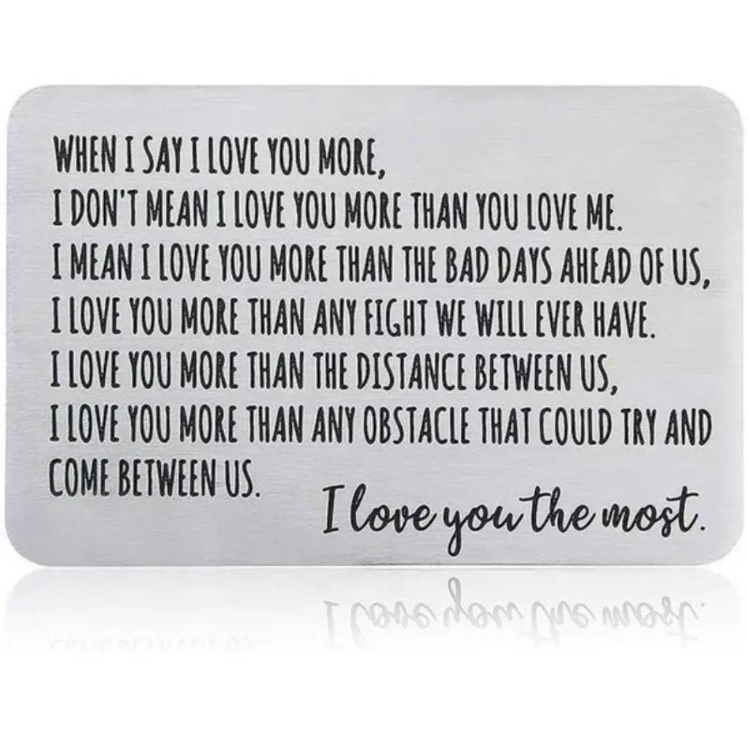 Wallet Card - metal note & envelope - love you the most