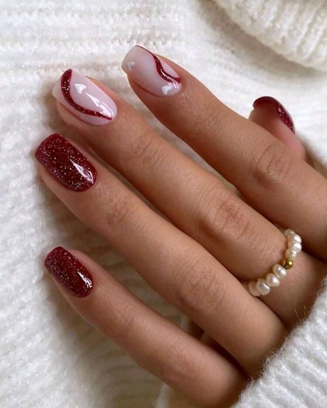 Nails - deep red glitter