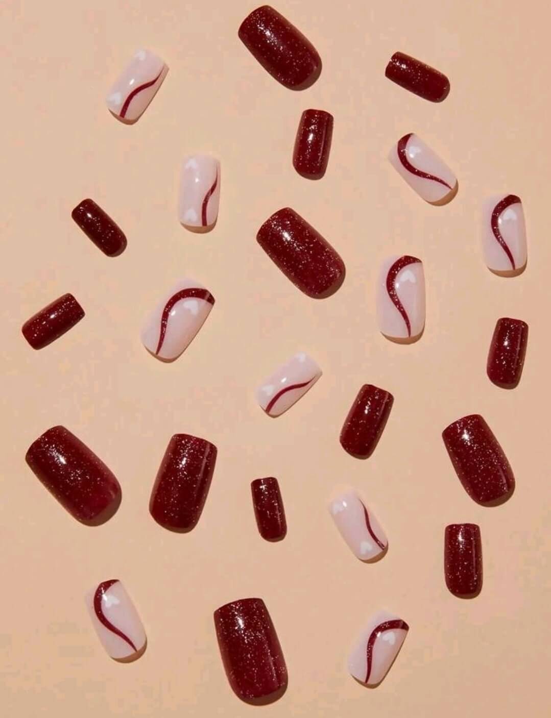 Nails - deep red glitter